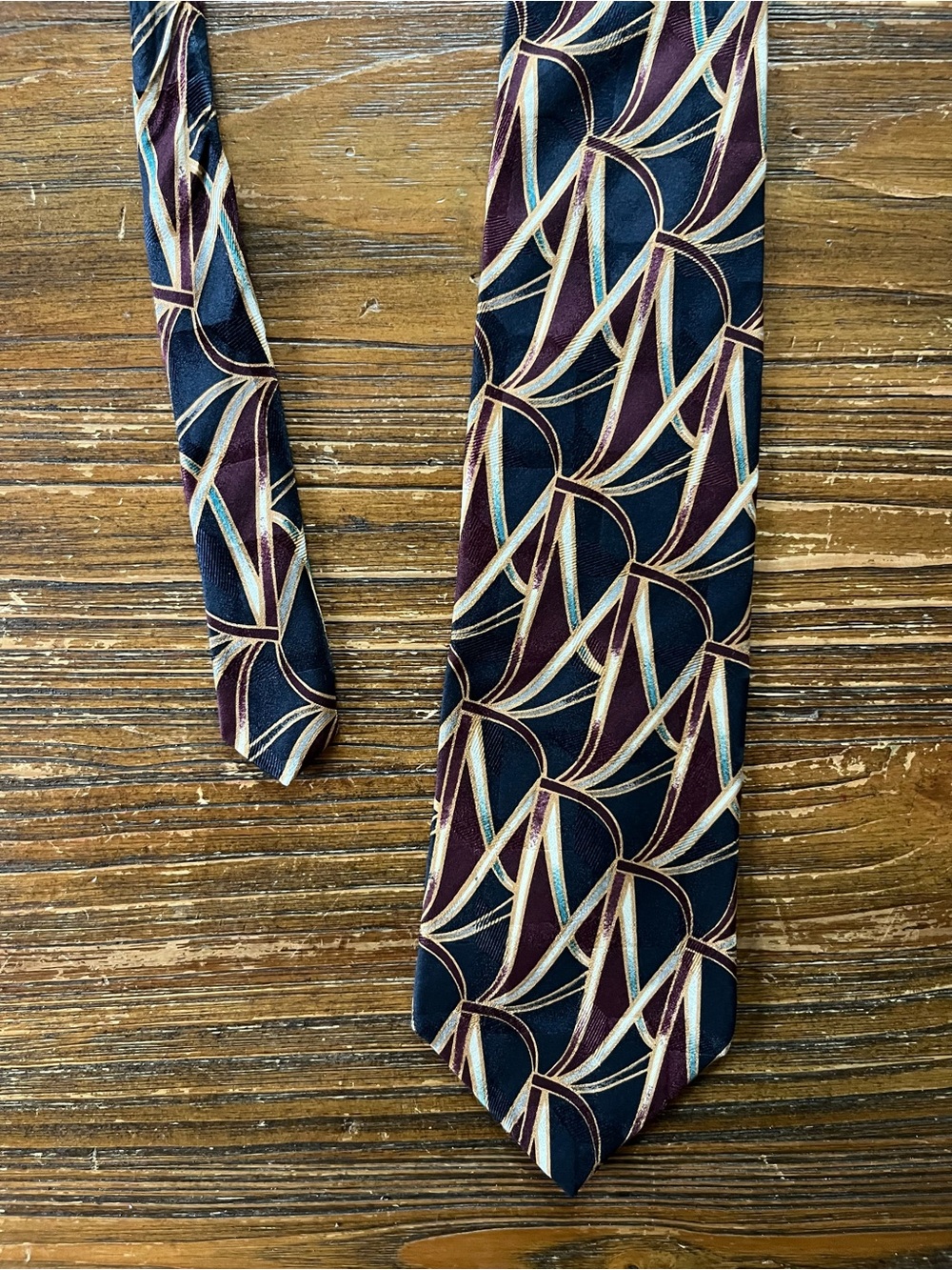 Alexander Julian Colours - Burgundy, Navy & Gold Geometric Silk Tie